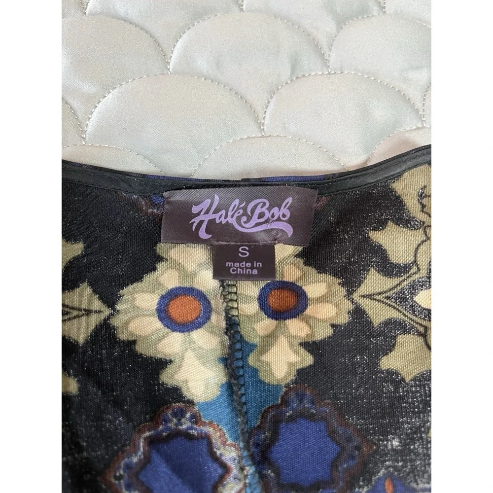 Vtg Hale Bob Silk Blend Tunic Top Sz S Boho Y2K Babydoll Front Tie Floral - Picture 4 of 9